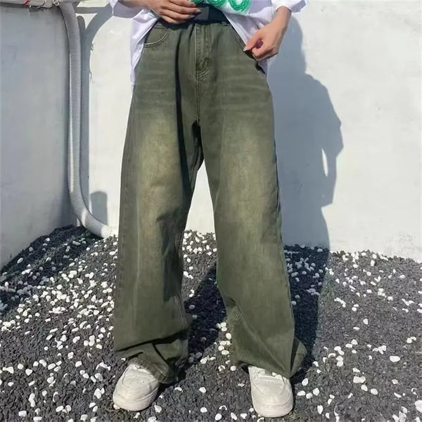Y2K High Waist Gradient Green Denim Jeans