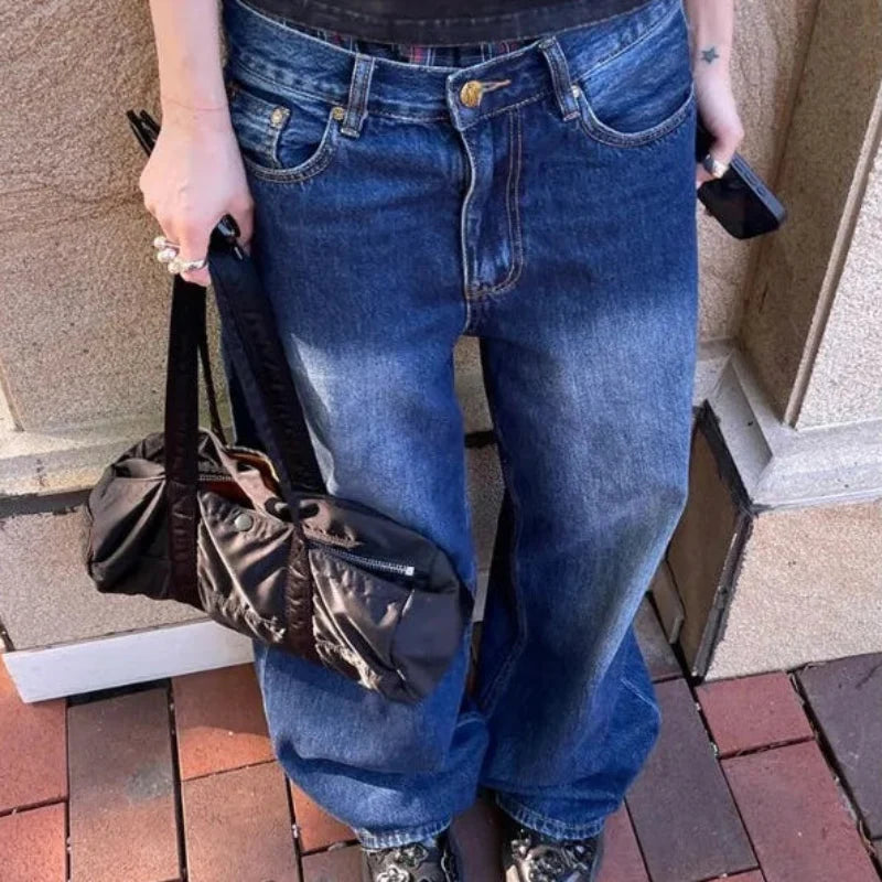High Waist Print Graphic Multi Pocket Jeans — vista frontale