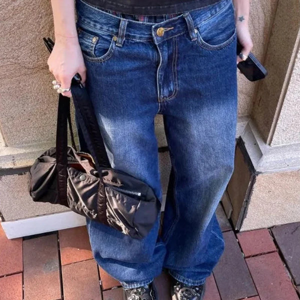High Waist Print Graphic Multi Pocket Jeans — vista frontale