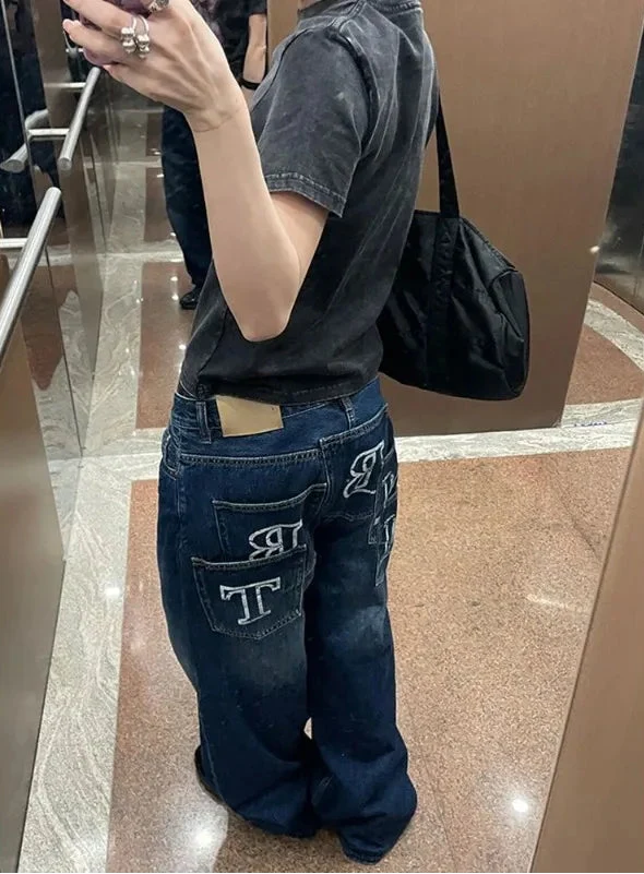 High Waist Print Graphic Multi Pocket Jeans — dettaglio