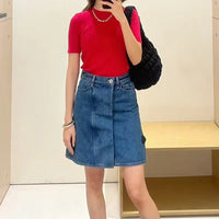 High Waist Slim Fit Long Mini Skirt — dettaglio