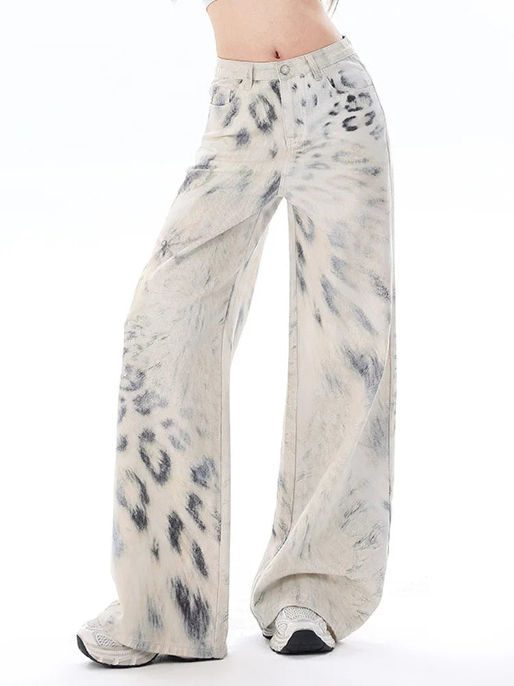 High Waist Snow Leopard Print Jeans — dettaglio della stampa