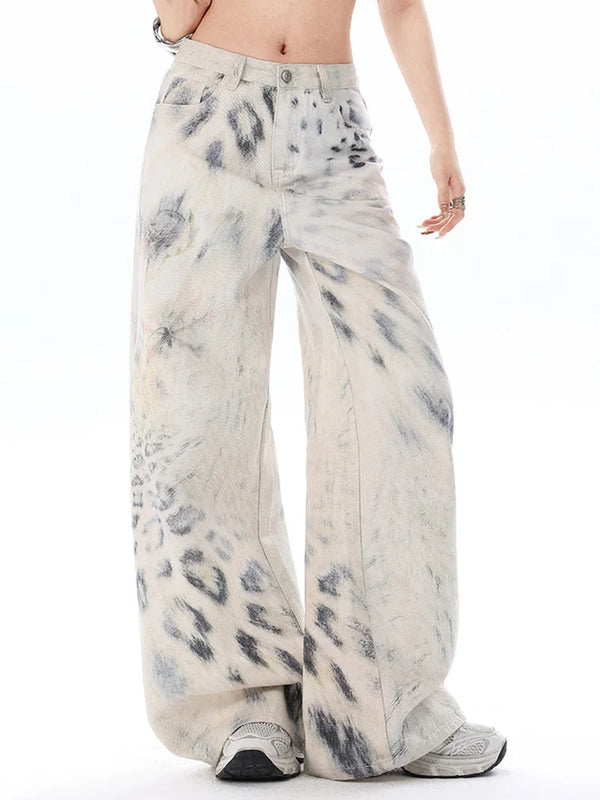 High Waist Snow Leopard Print Jeans — vista frontale
