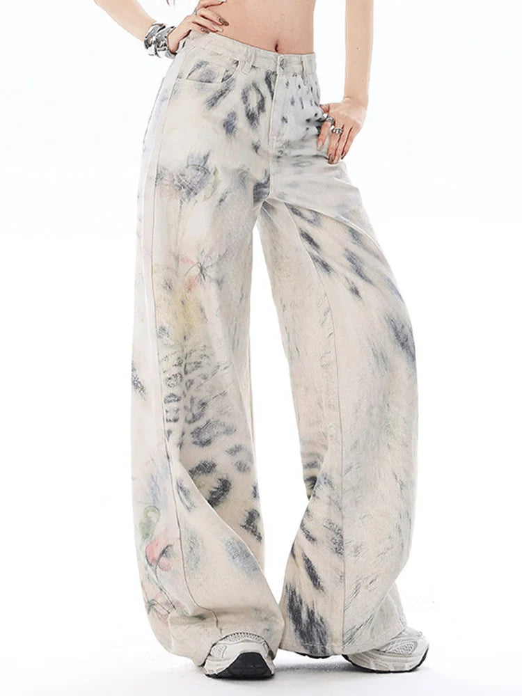 High Waist Snow Leopard Print Jeans — dettaglio