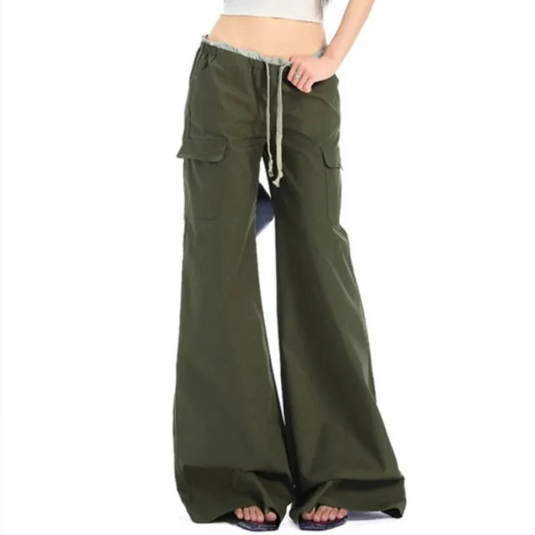 High Waist Wide Leg Drawstring Cargo Trousers — vista posteriore