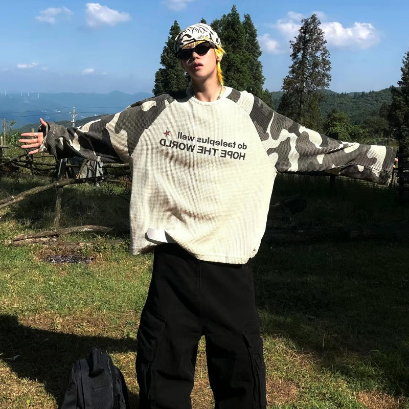"Hope" Camouflage Sleeve Long Sleeve Top — vista posteriore