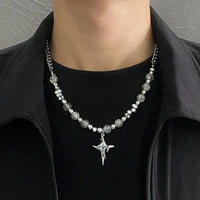 Imitation Pearl Cross Pendant Necklace — vista frontale
