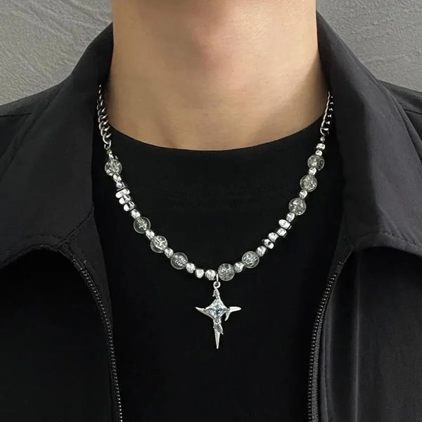 Imitation Pearl Cross Pendant Necklace — vista frontale