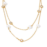 Imitation Pearls Zirconia Layered Chain Necklace — vista frontale