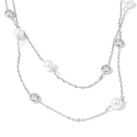 Imitation Pearls Zirconia Layered Chain Necklace — vista posteriore