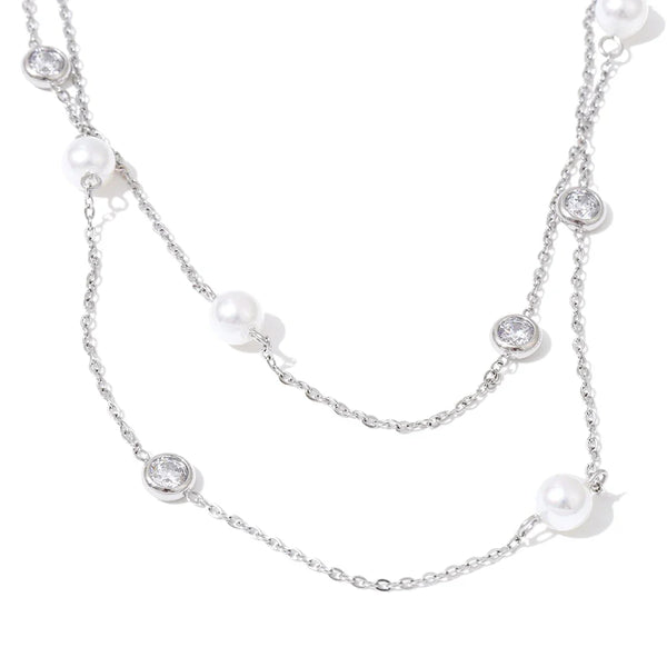 Y2K Imitation Pearls Zirconia Layered Chain Necklace