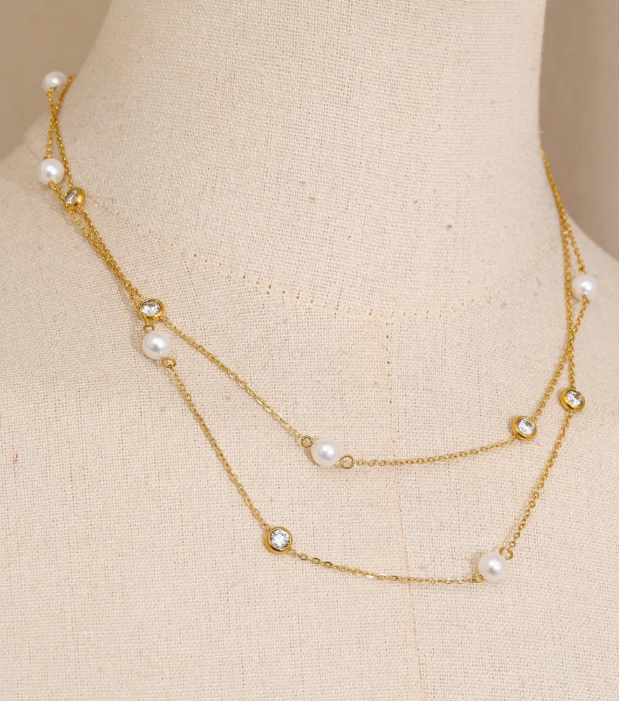 Imitation Pearls Zirconia Layered Chain Necklace — dettaglio della stampa