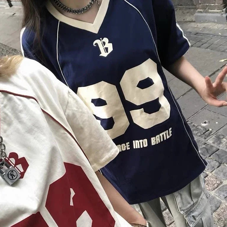 Into Battle V Neck Old School Soccer Jersey — vista frontale