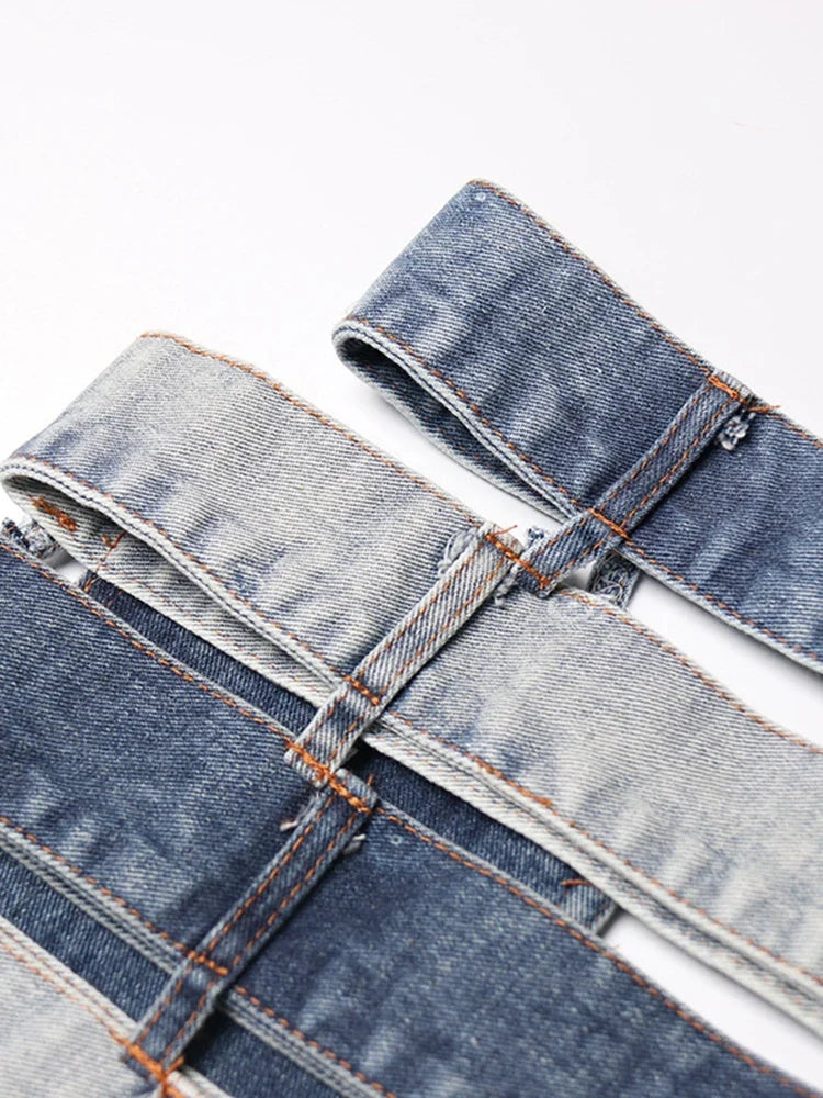 Irregular Spliced Denim Mini Skirt — dettaglio