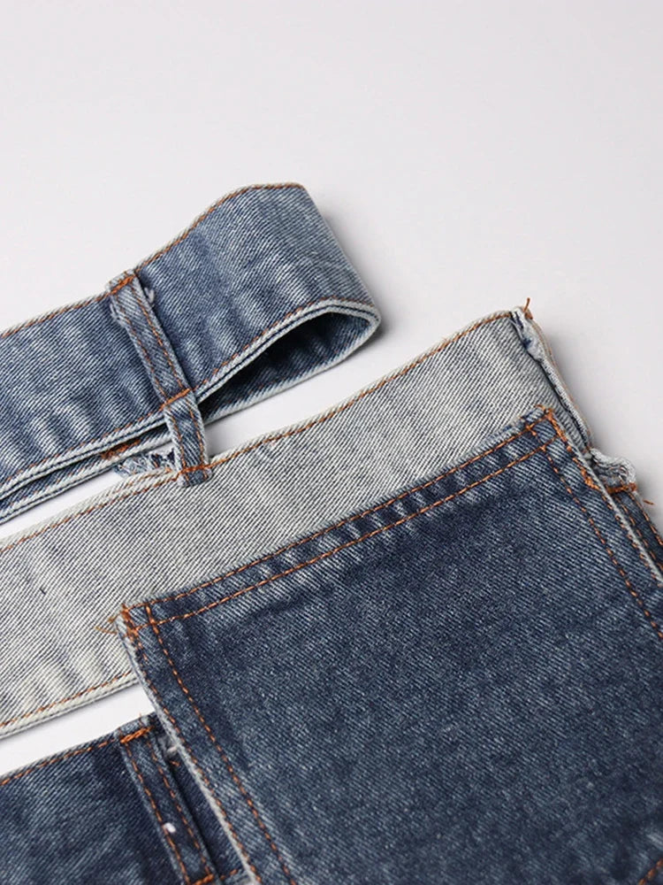 Irregular Spliced Denim Mini Skirt — dettaglio della stampa