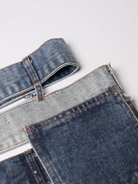 Irregular Spliced Denim Mini Skirt — dettaglio della stampa