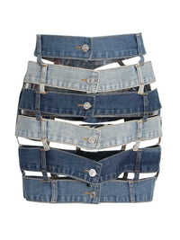 Irregular Spliced Denim Mini Skirt — vista posteriore