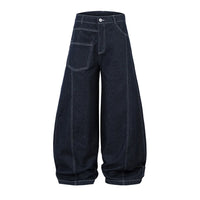 Irregular Spliced Stitch Baggy Curved Barrel Jeans — vista frontale