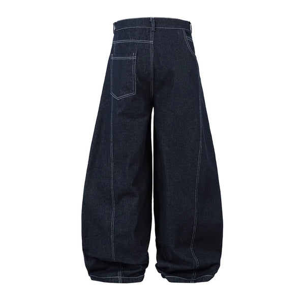 Y2K Irregular Spliced Stitch Baggy Curved Barrel Jeans