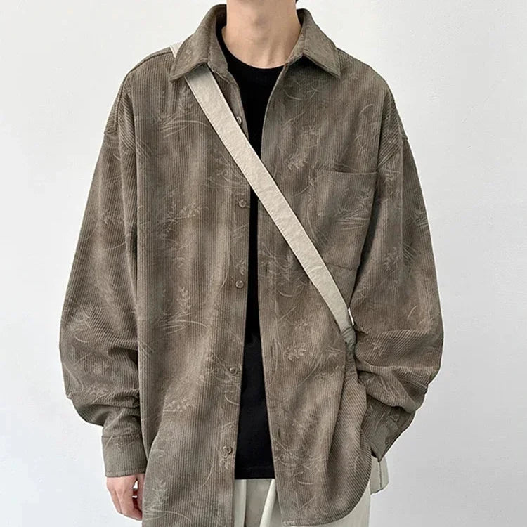 Jacquard Corduroy Long Sleeve Button Down Shirt — vista frontale