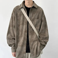 Jacquard Corduroy Long Sleeve Button Down Shirt — vista frontale
