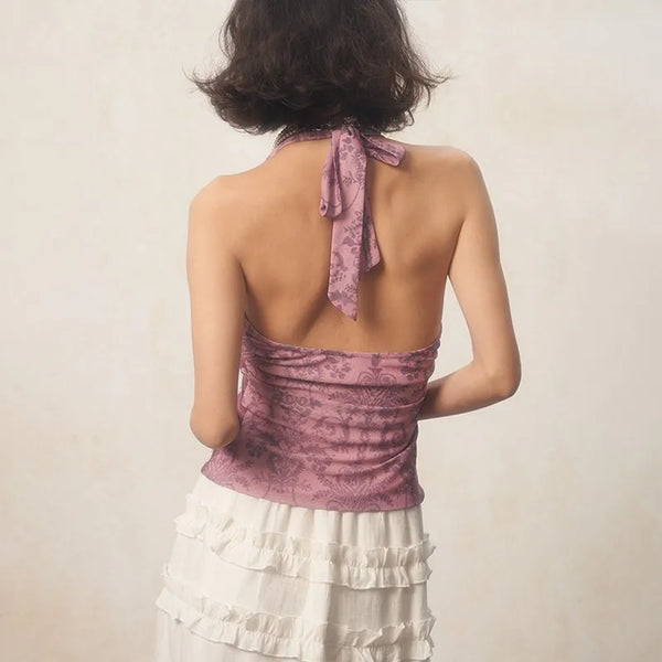Y2K Japanese Grunge Backless Halter Top