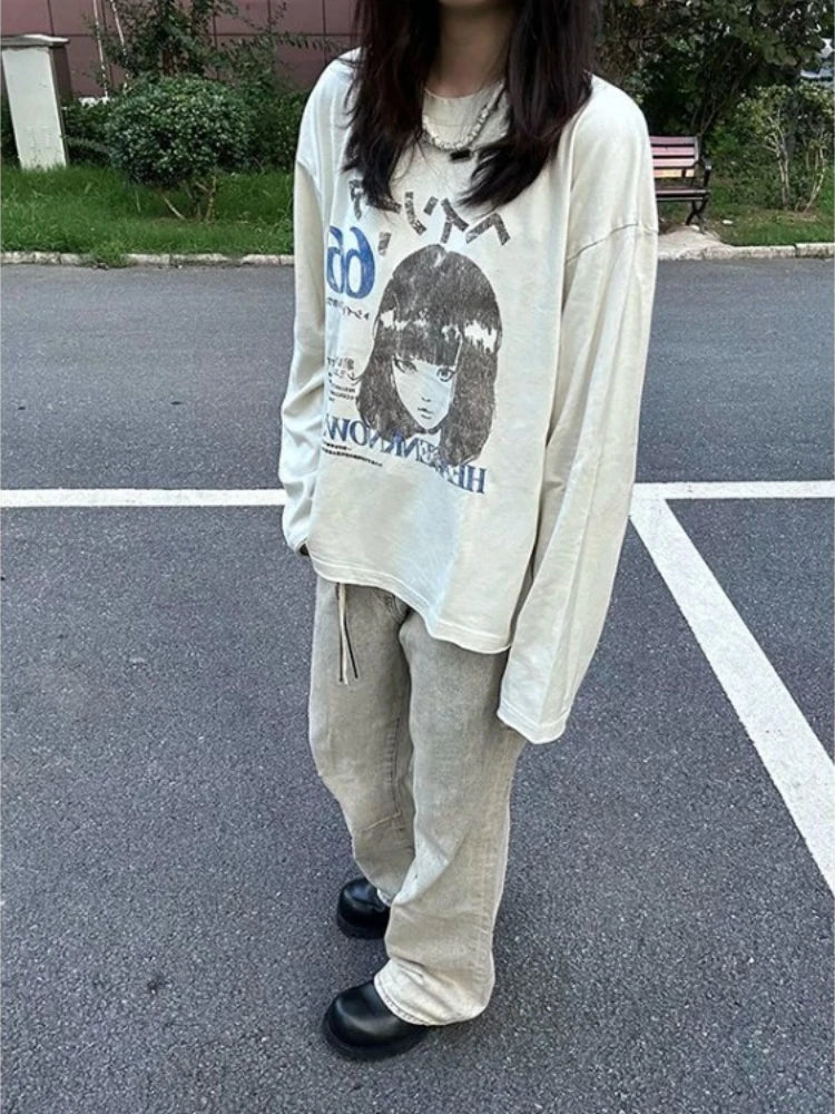 Japanese Grunge Long Sleeve Graphic Top — vista posteriore