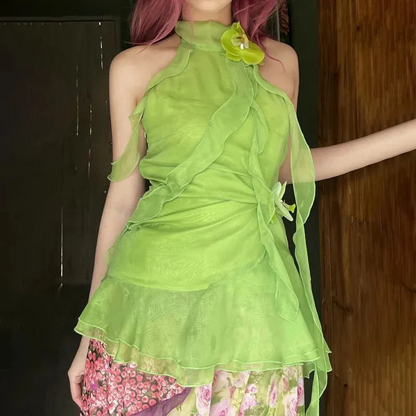 Japaneses Green Halter Top — vista frontale