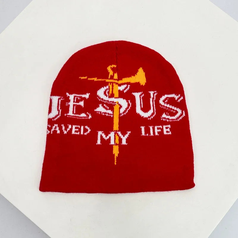 "Jesus Saved My Life" Graphic Beanie — vista frontale