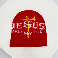 "Jesus Saved My Life" Graphic Beanie — vista frontale