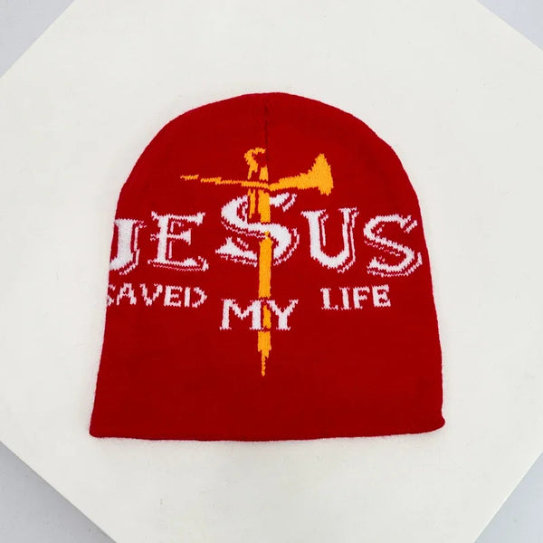 "Jesus Saved My Life" Graphic Beanie — vista frontale