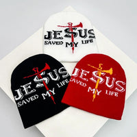 "Jesus Saved My Life" Graphic Beanie — dettaglio della stampa