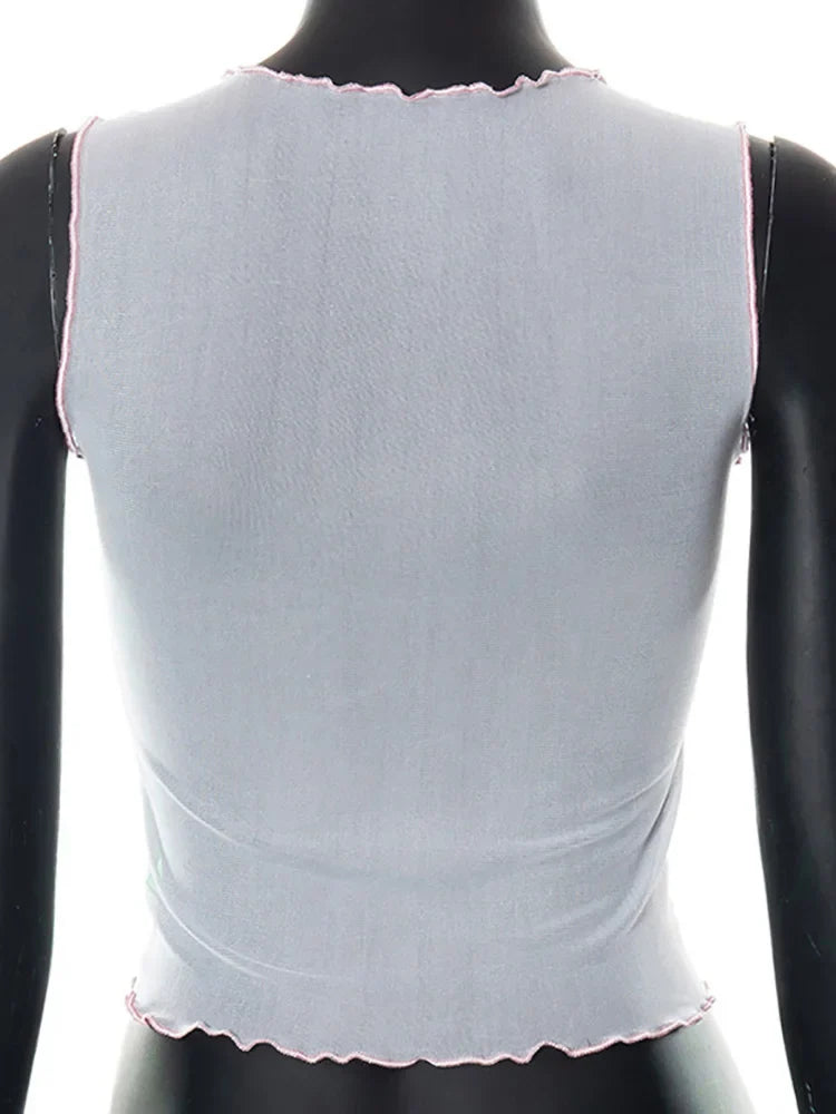 Kawaii Cat Print Sleeveless Mesh Tank Top — in alternativa