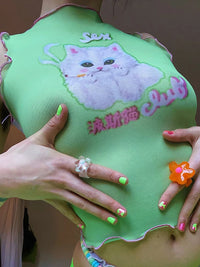 Kawaii Cat Print Sleeveless Mesh Tank Top — vista posteriore
