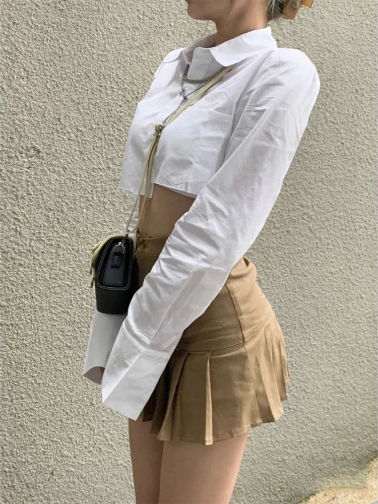 Khaki Pleated Cargo High Waist Mini Skirt — vista posteriore