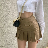 Khaki Pleated Cargo High Waist Mini Skirt — vista frontale