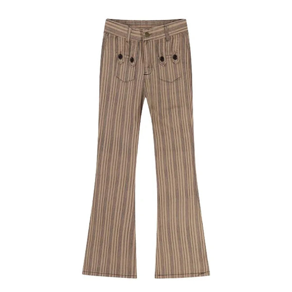 Khaki Striped Boot Cut Flare Jeans — vista frontale