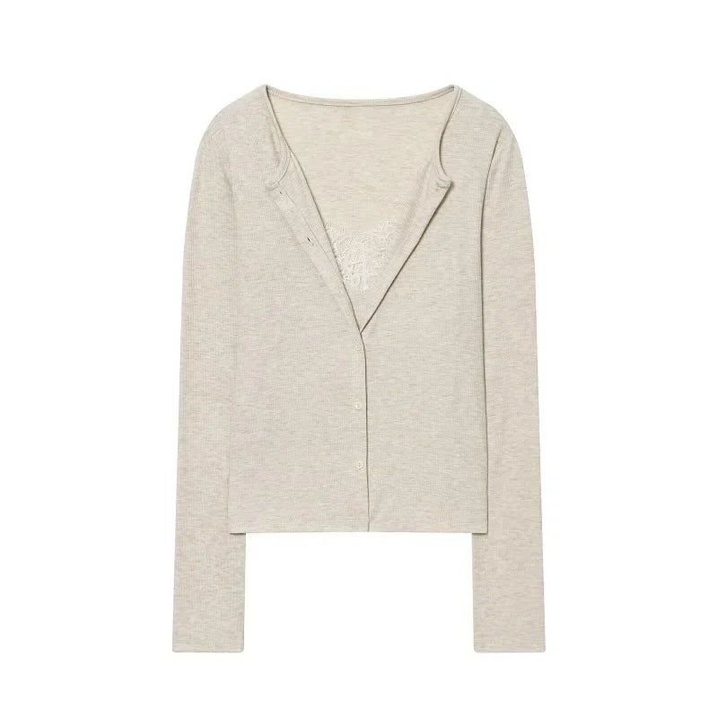 Lace Cropped Low Cut Cardigan Top — dettaglio
