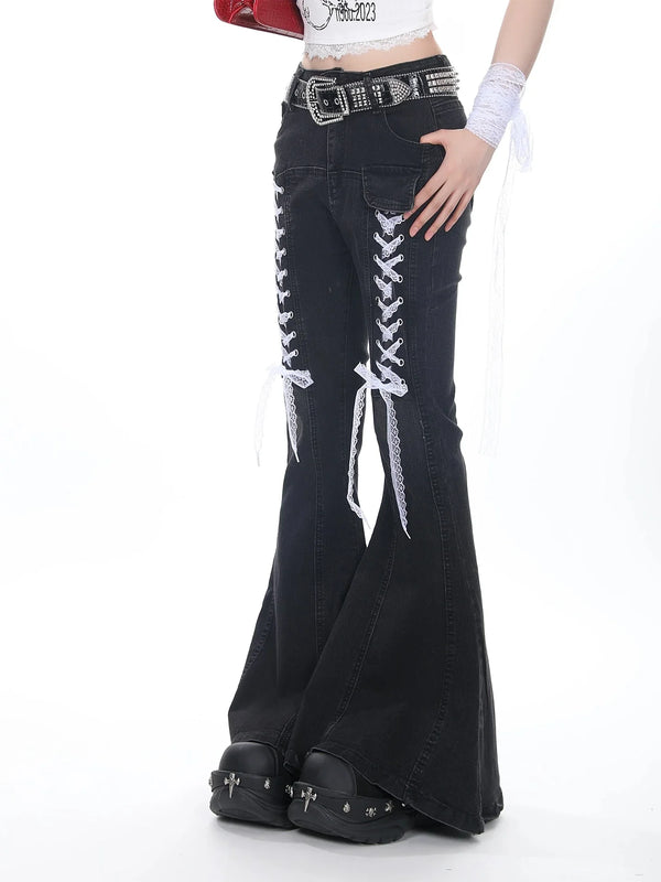 Y2K Lace Gothic Flare Denim Jeans