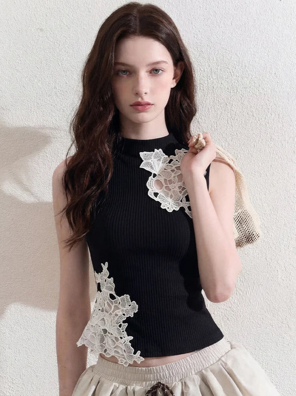 Lace Hollow Out Summer Tank Top — vista frontale