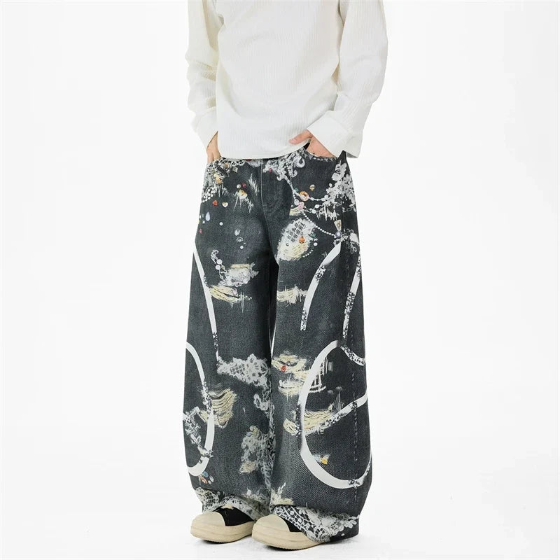 Lace Print Graphic Mens Jeans — dettaglio