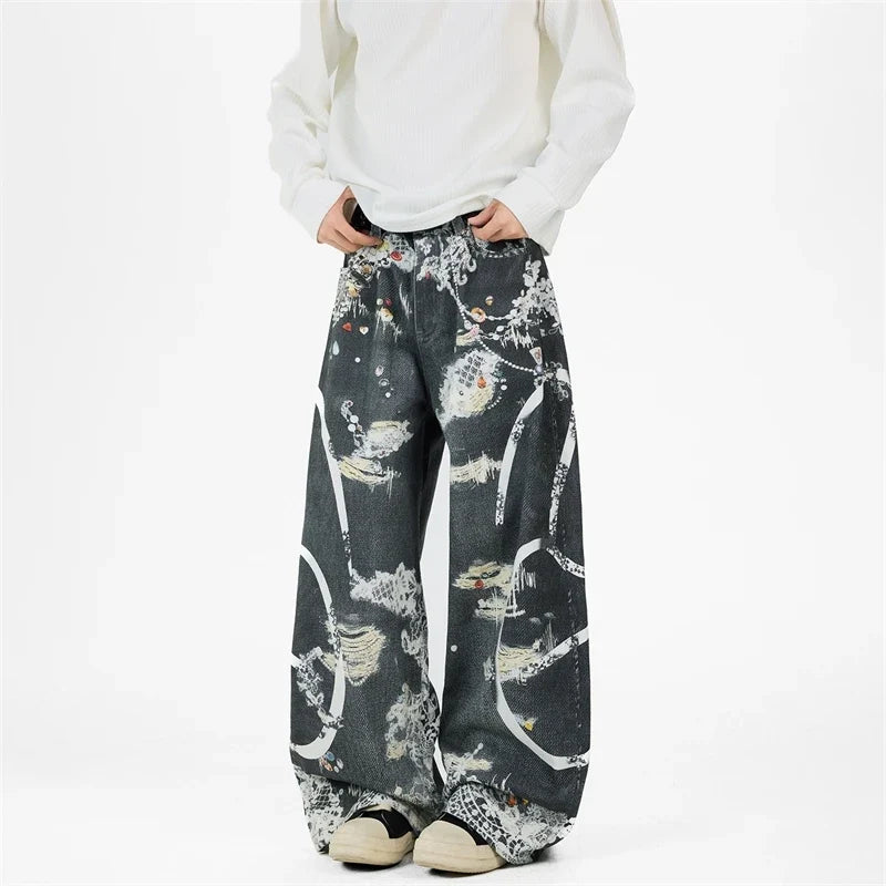 Lace Print Graphic Mens Jeans — vista posteriore
