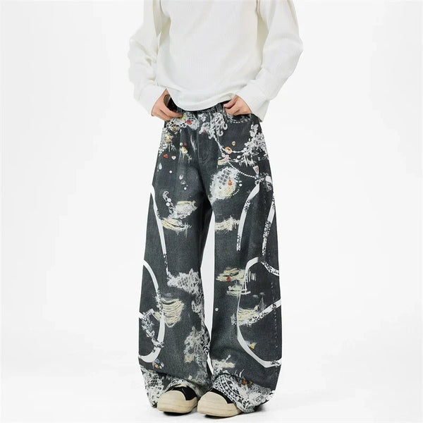 Y2K Lace Print Graphic Mens Jeans