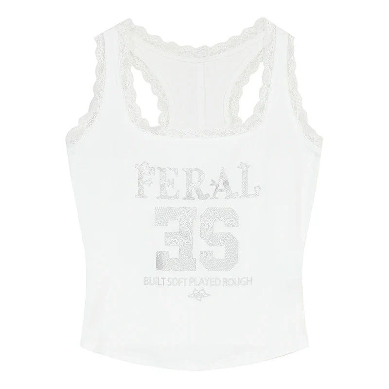 Lace Trim Feral Graphic Cami Tank Top — vista posteriore