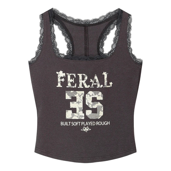 Lace Trim Feral Graphic Cami Tank Top — vista frontale