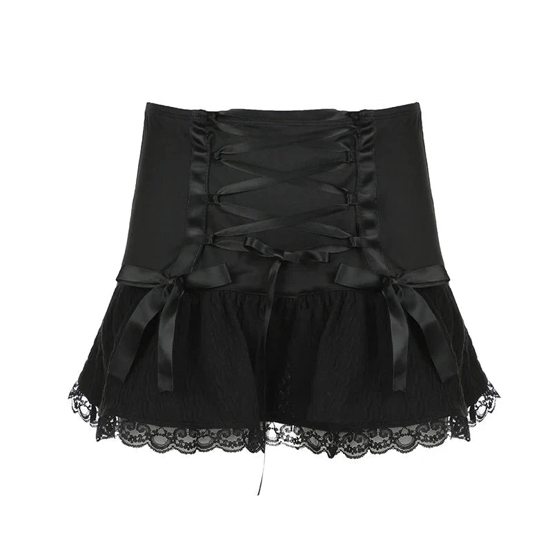 Lace Trim Mini Skirt Tie Up Mini Skirt — in alternativa
