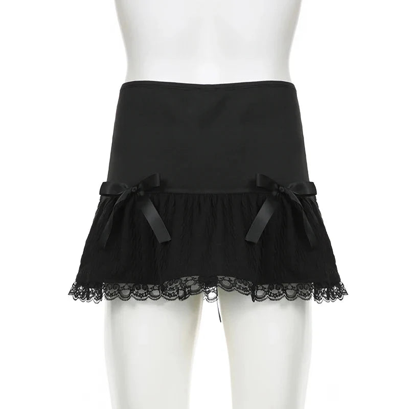 Lace Trim Mini Skirt Tie Up Mini Skirt — vista laterale