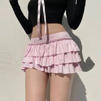 Layered Ball Gown Style Bow Pleated Mini Skirt — vista frontale