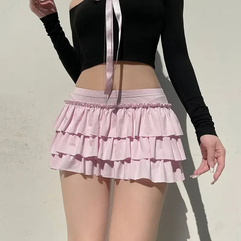 Layered Ball Gown Style Bow Pleated Mini Skirt — vista posteriore