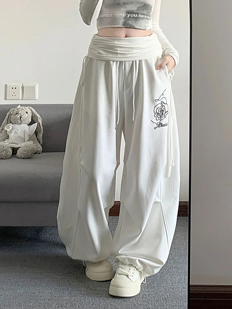 Layered High Waist Baggy Boyfriend Sweatpants Joggers Trousers — vista frontale